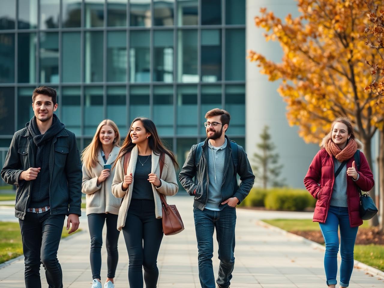 Estudiantes internacionales en un campus universitario